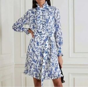 Tory Burch Blue Floral Ruffle Tie-Waist Dress